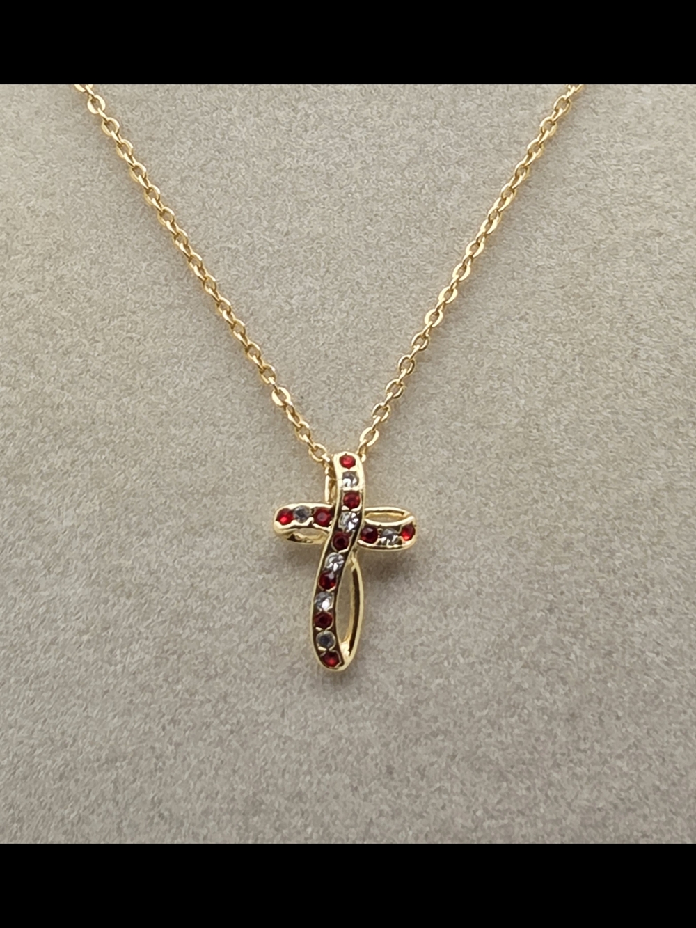 Red & Clear Rhinestone Infinity Cross Necklace - Picture 3 of 13